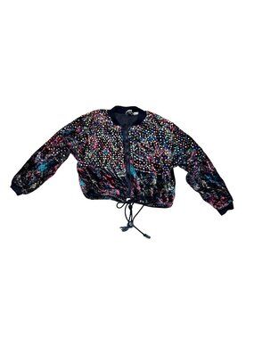 Speed Limit MPH Women's Bomber Jacket Black Sequin Velvet Multicolor Vintage